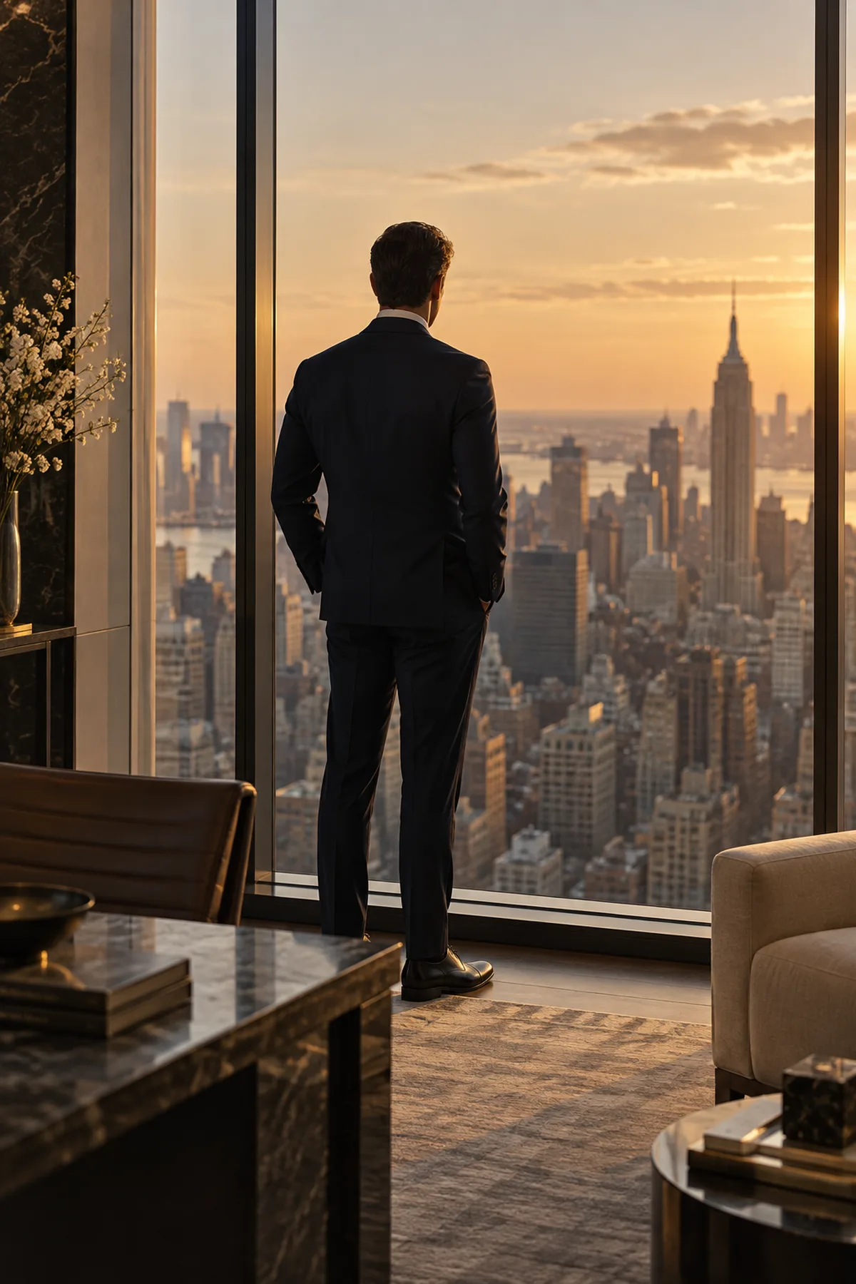 An executive at the window of a Manhattan office